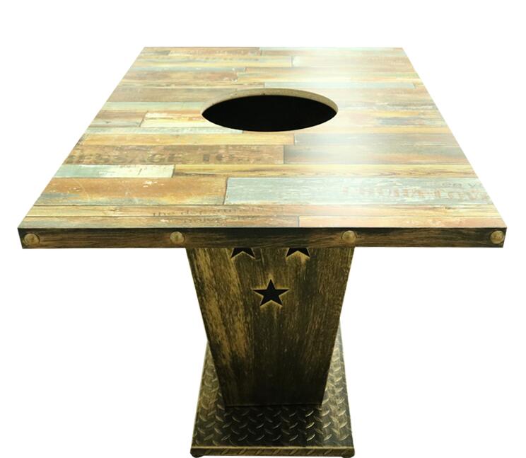木制复古餐桌桌面仿古铜色桌箱烧烤吧火锅店桌椅